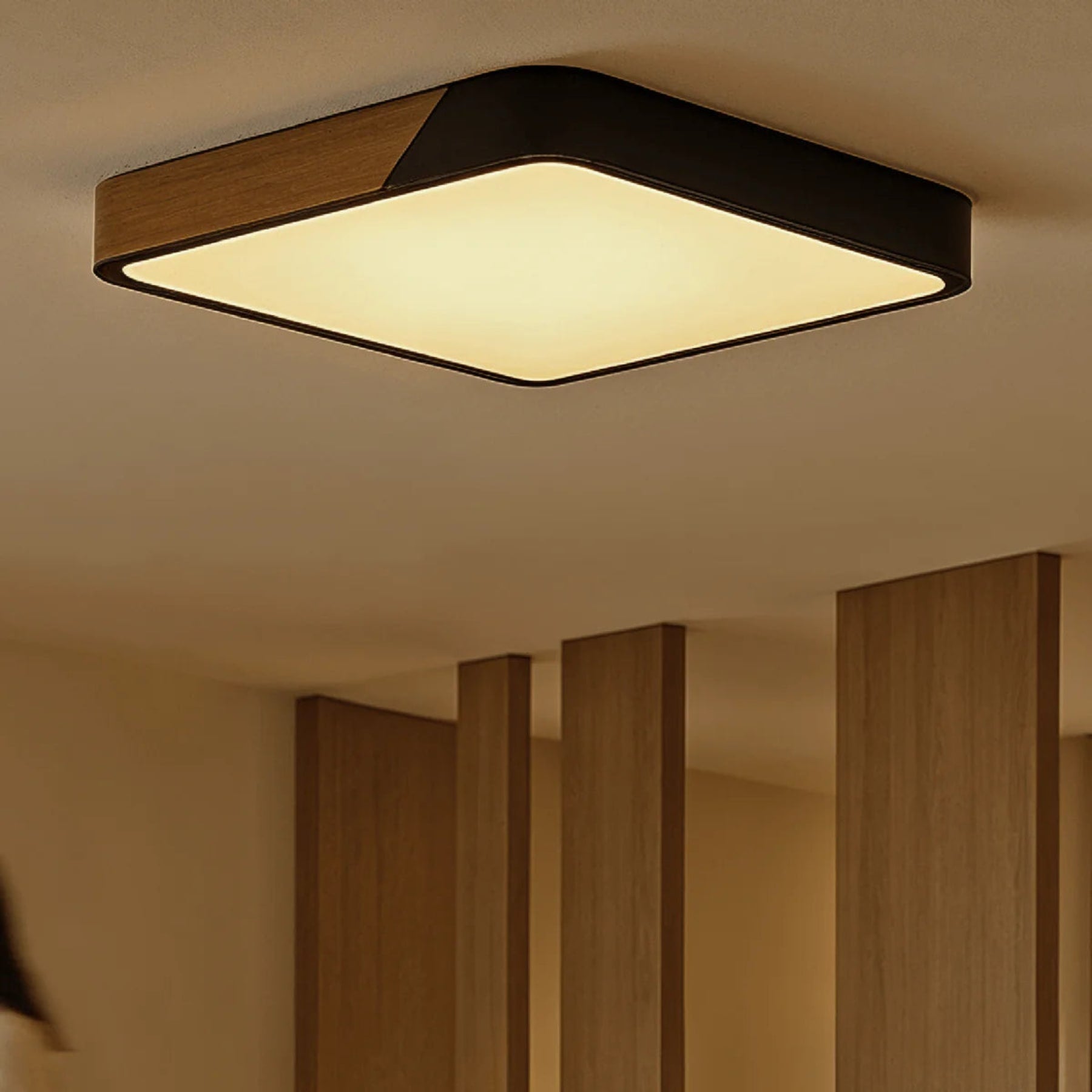 Modern Wood Flush Mount Ceiling Light With Stepless Dimming — Halden Lighting