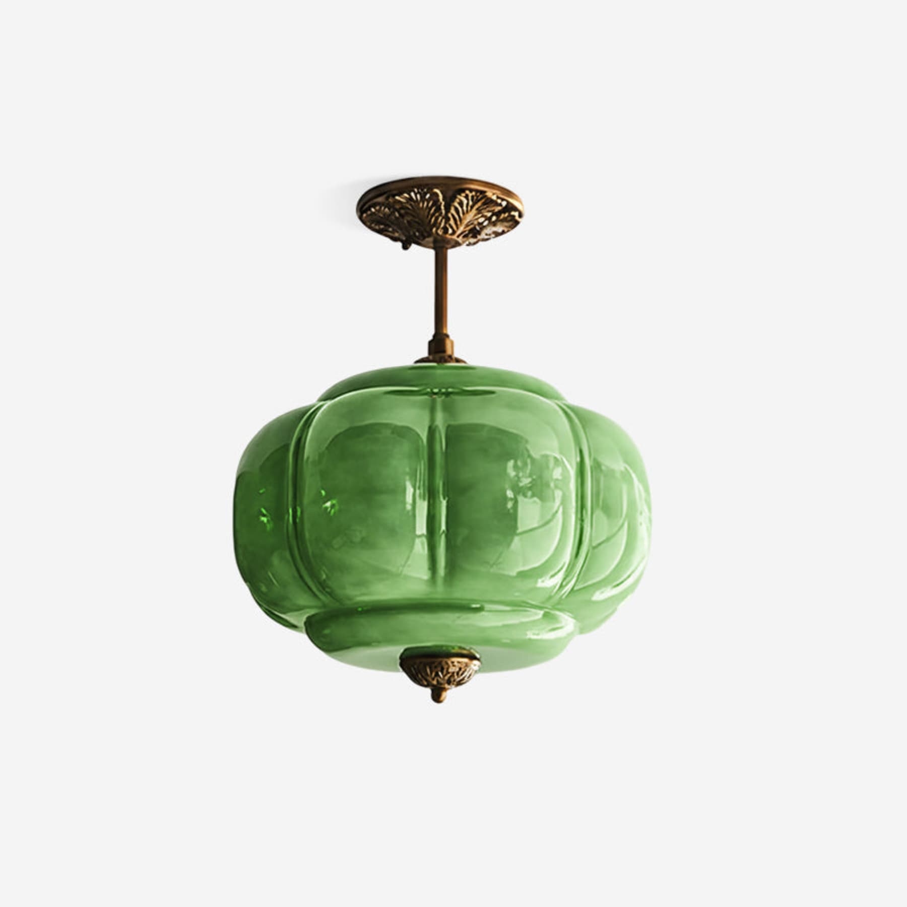 Retro Wrought Iron Glass Semi-Flush Ceiling Light With Tri-Colour Glow — Halden Lighting