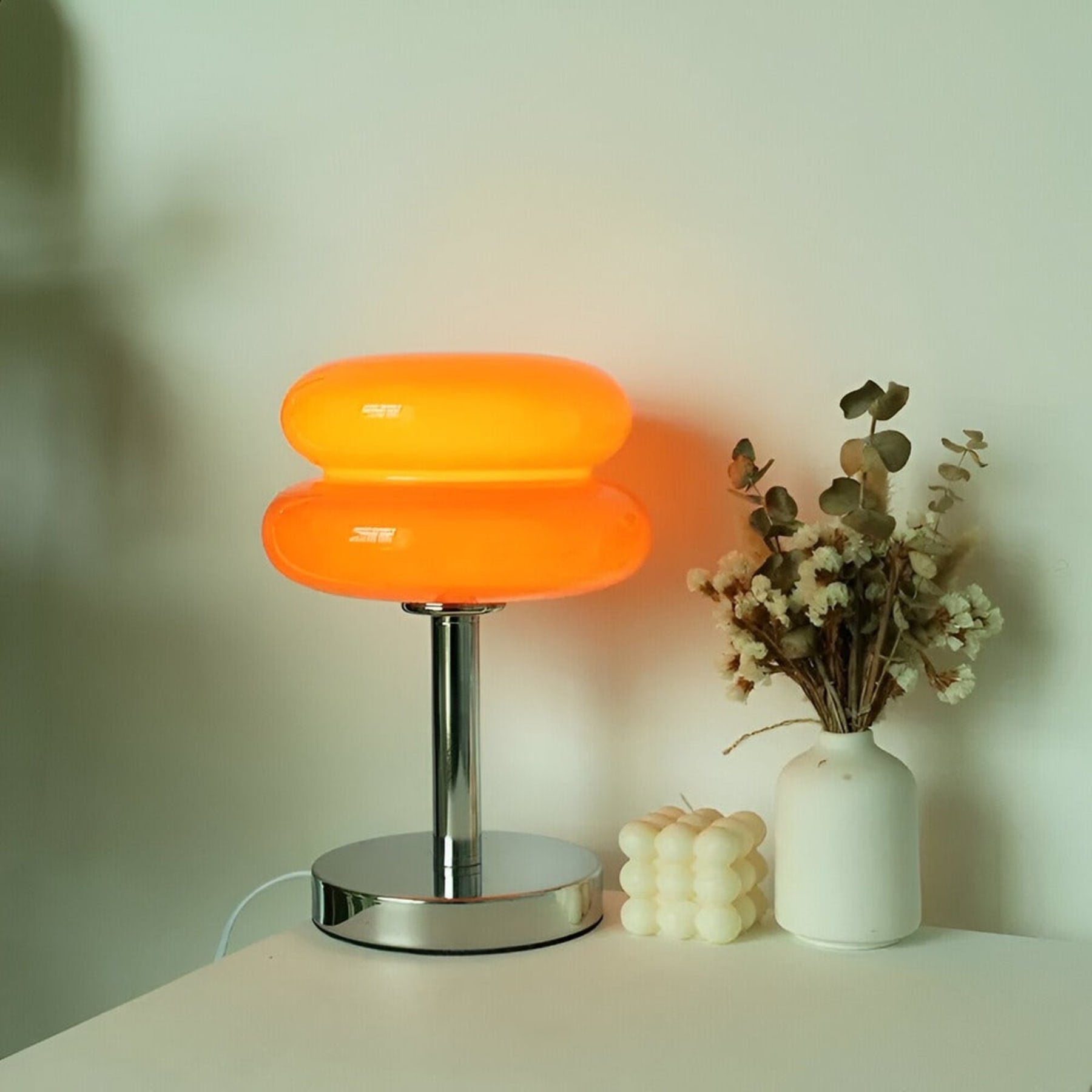 Retro Glass Table Lamp With USB Plug-In Power for Living Room in Orange — Halden Lighting