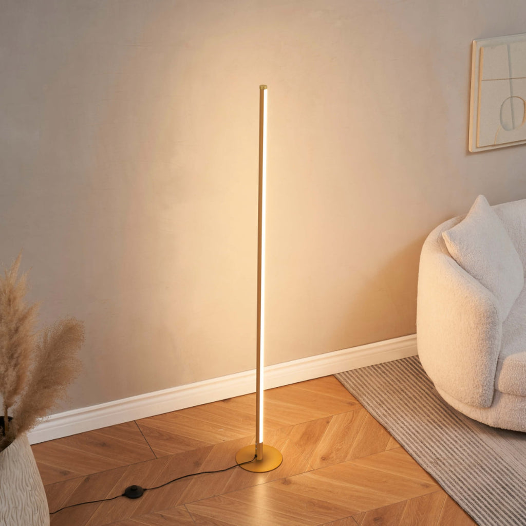 Minimalist Metal Floor Lamp With Tri-Colour Dimming in Gold — Halden Lighting