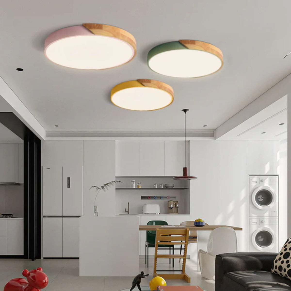 Modern Wood Flush Mount Ceiling Light With Remote Dimming — Halden Lighting