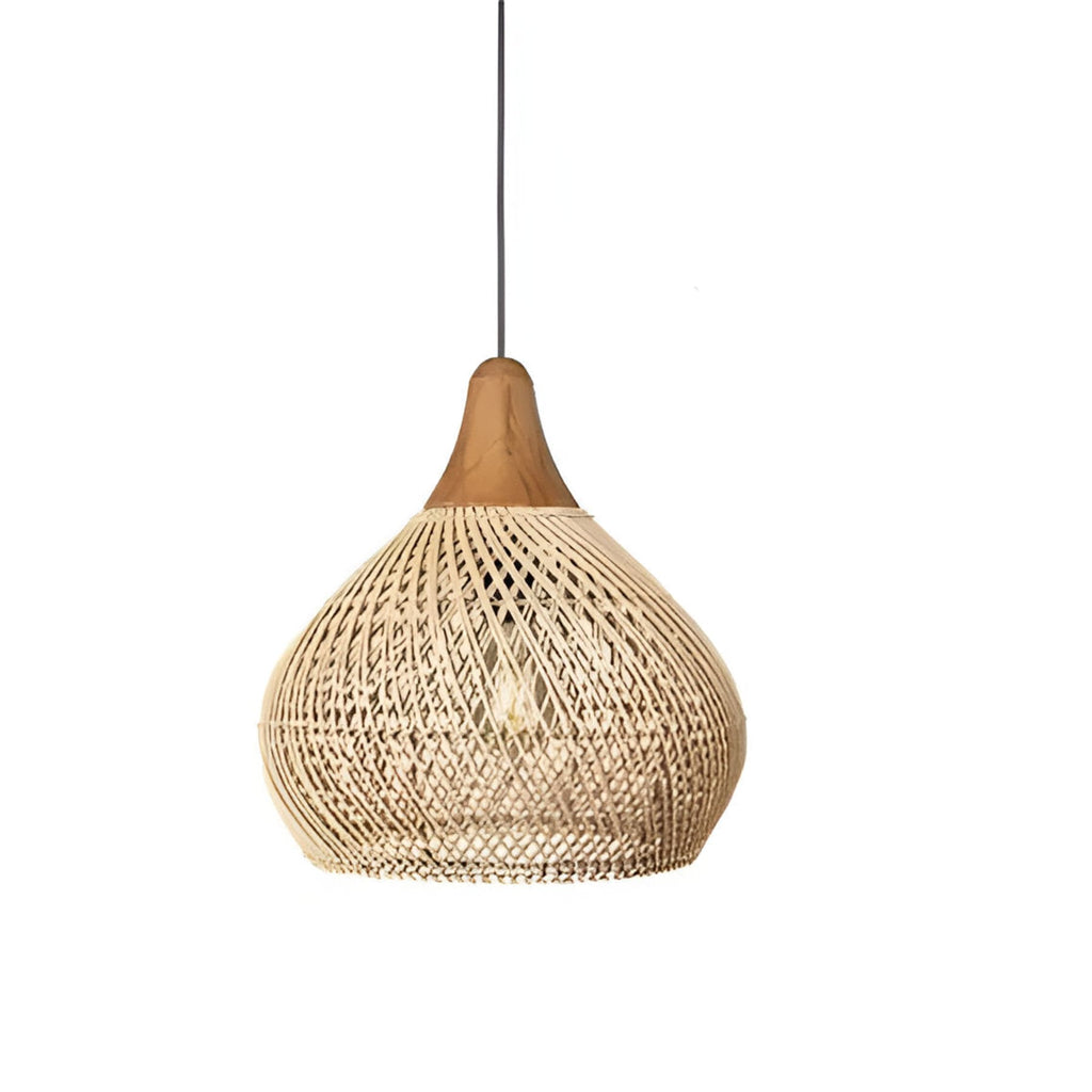 Bohemian Woven Rattan Pendant Light With Warm Neutral Glow in Natural — Halden Lighting