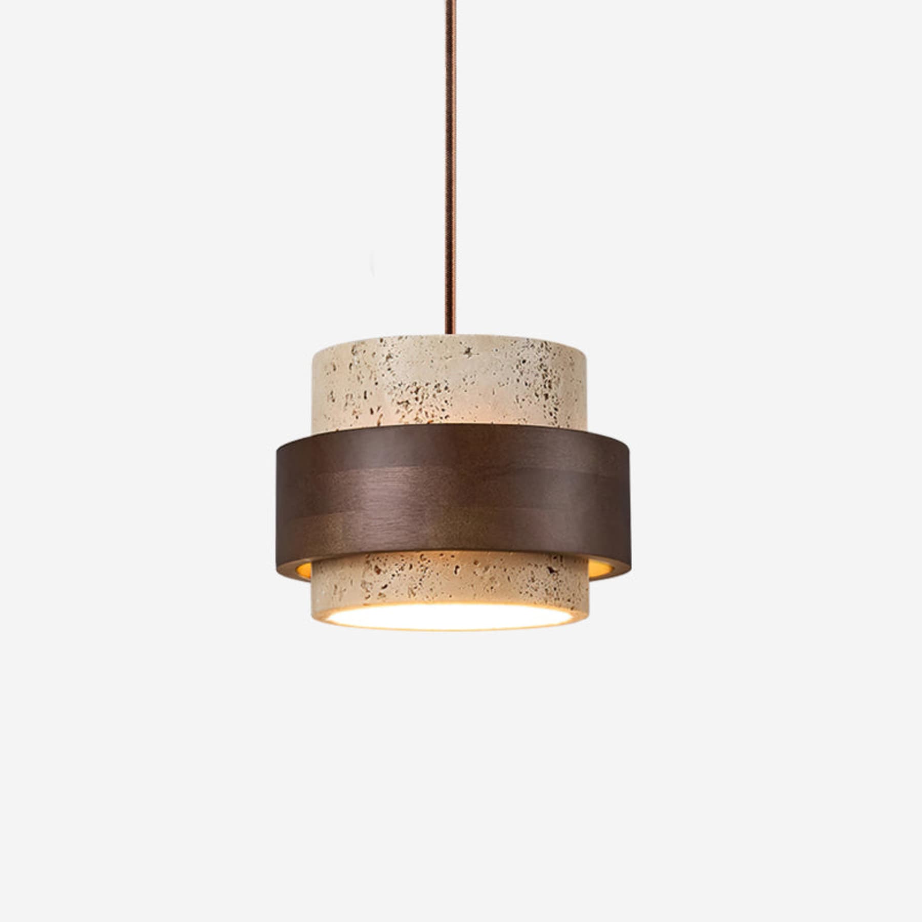 Modern Travertine And Wood Pendant Light For Dining Room in 1 Head - 17 × 12.5 cm (7" × 5") — Halden Lighting