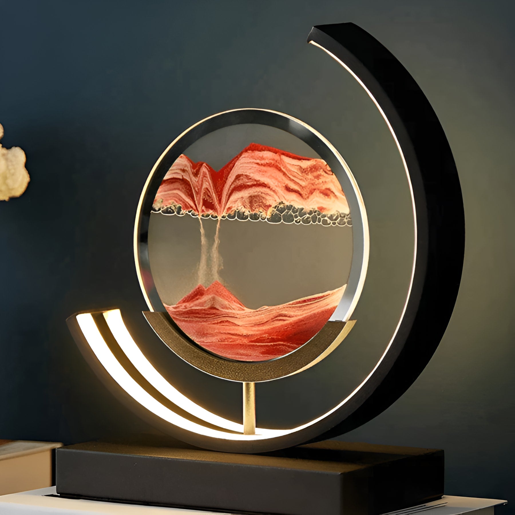 Modern Metal Table Lamp With Tri-Colour LED Glow in Red — Halden Lighting