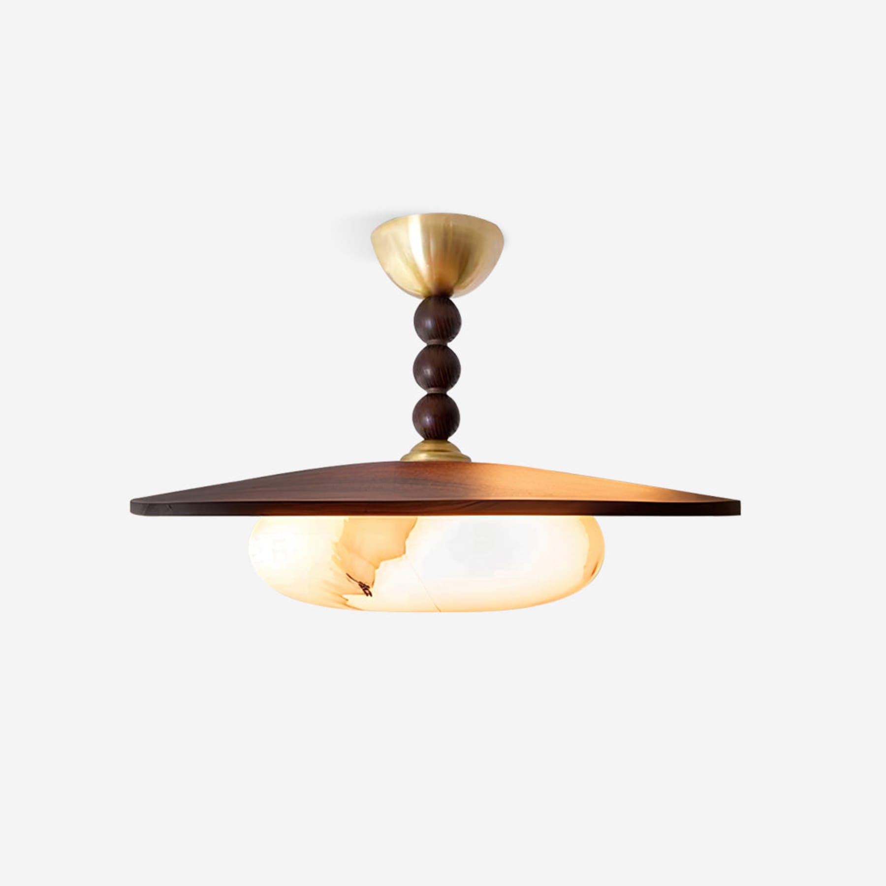 Modern Wood Semi-Flush Ceiling Light With Marble-Effect Glass — Halden Lighting