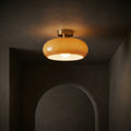 Modern Glass Globe Ceiling Light With Cool Daylight Glow in Gold Amber — Halden Lighting