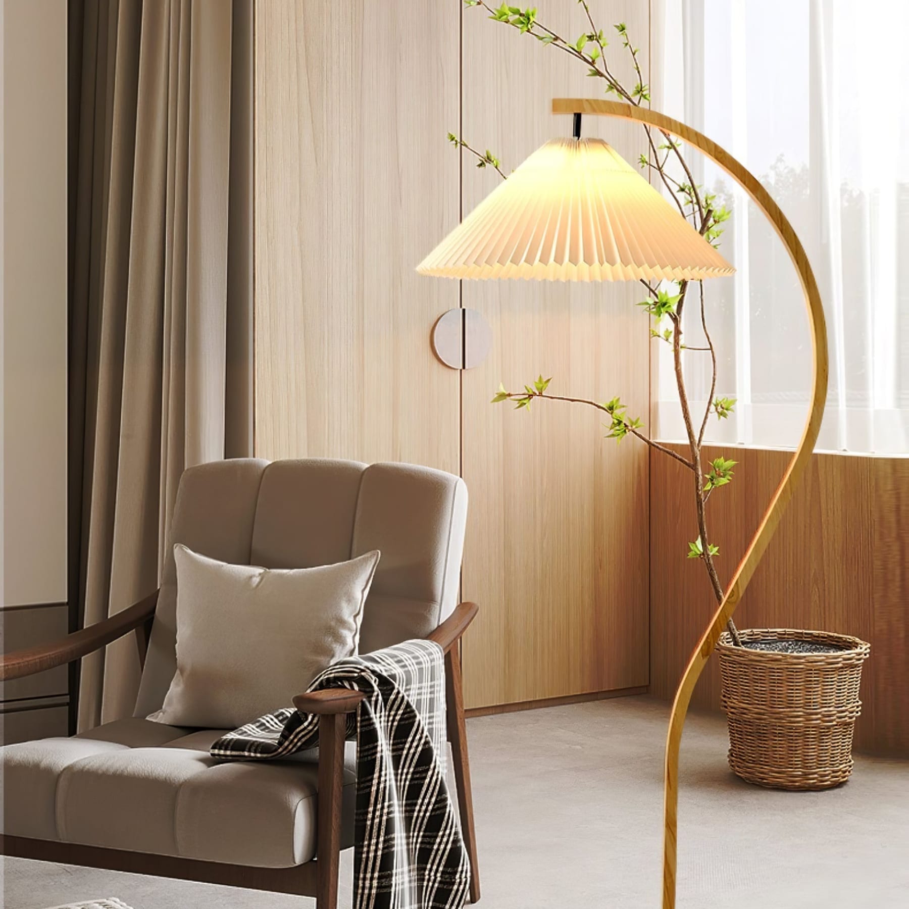 Scandinavian Wood Floor Lamp With Warm LED Glow for Living Room — Halden Lighting