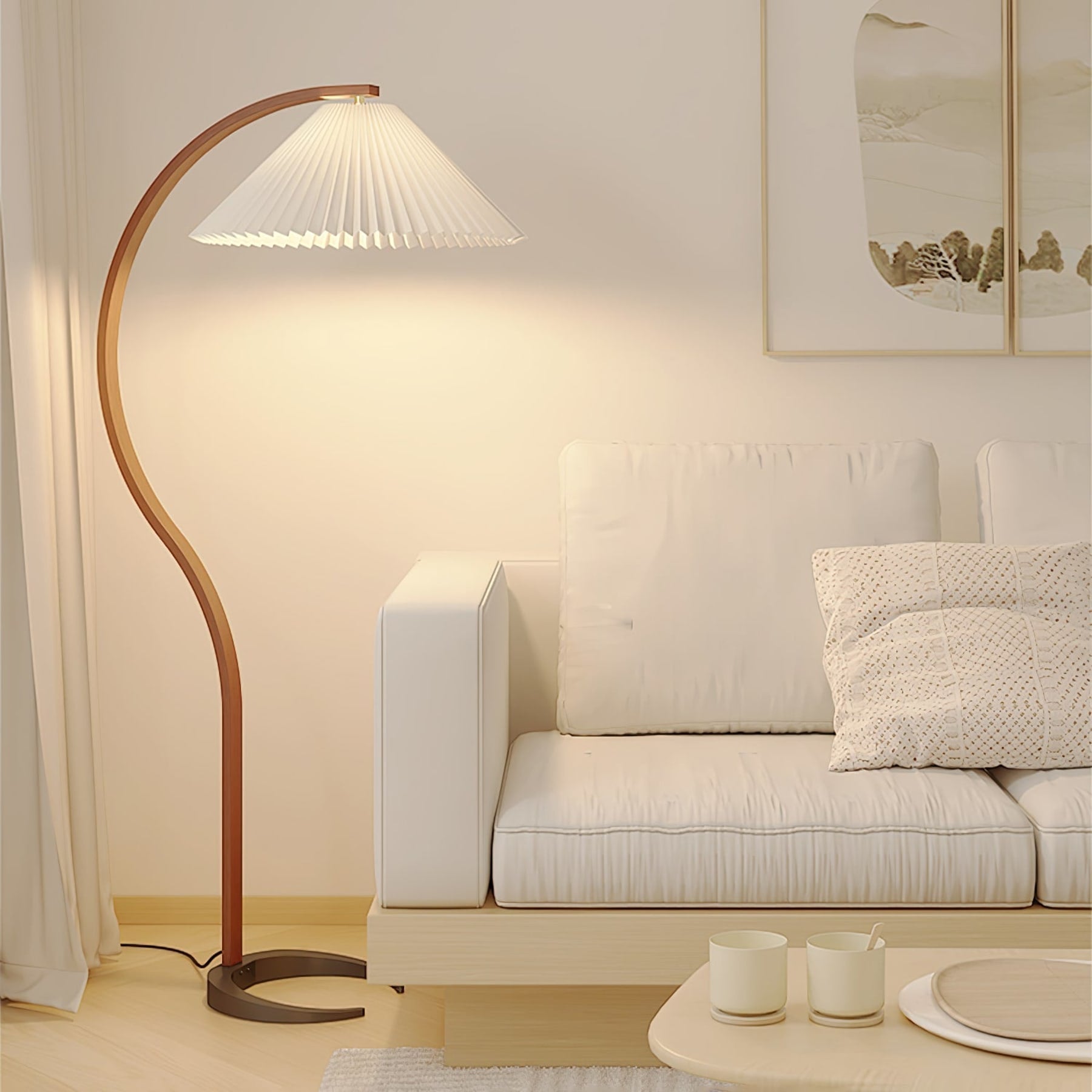 Scandinavian Wood Floor Lamp With Warm LED Glow for Living Room — Halden Lighting