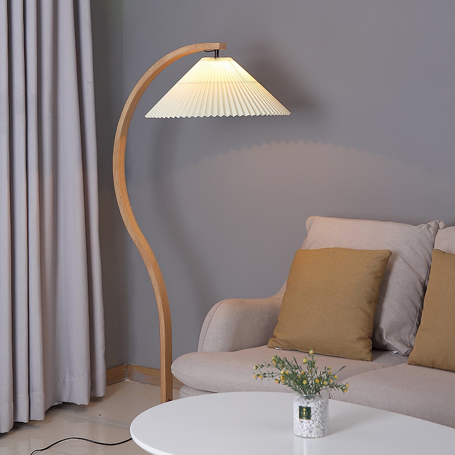 Scandinavian Wood Floor Lamp With Warm LED Glow for Living Room — Halden Lighting