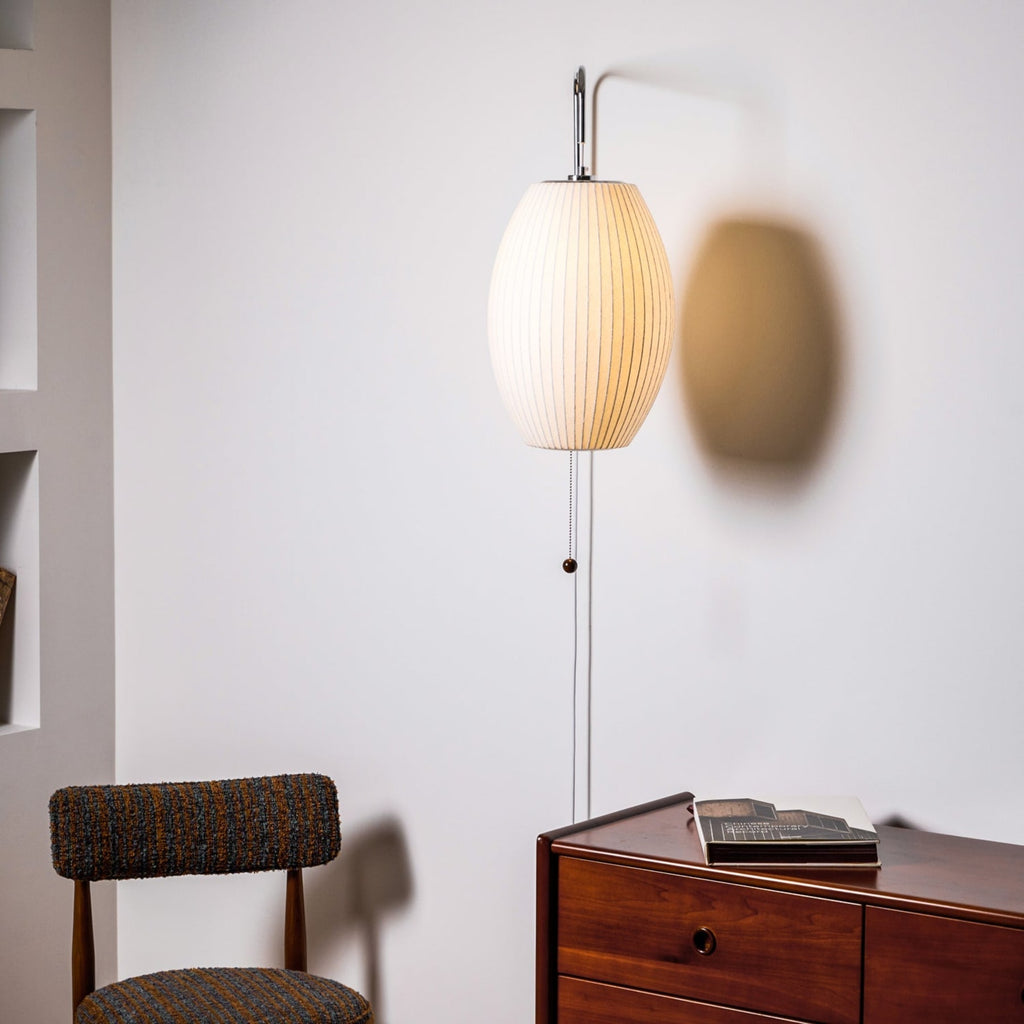 Retro Silk and Walnut Wall Light With Warm LED Glow — Halden Lighting