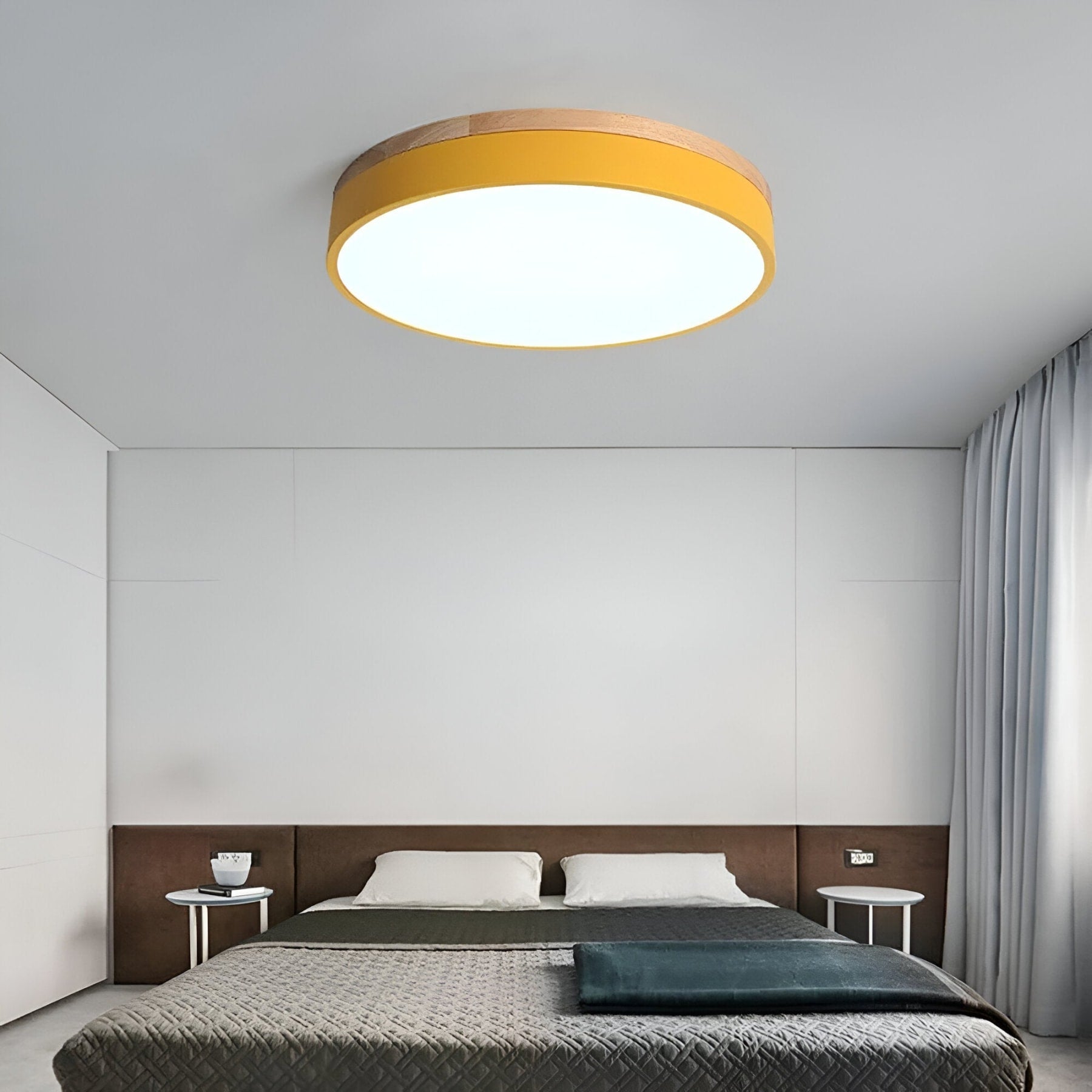 Modern Wood Flush Mount Ceiling Light With Remote Dimming — Halden Lighting