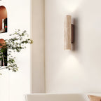 Modern Travertine And Wood Wall Light With Warm LED Glow — Halden Lighting
