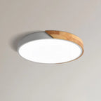 Modern Wood Flush Mount Ceiling Light With Remote Dimming in White — Halden Lighting