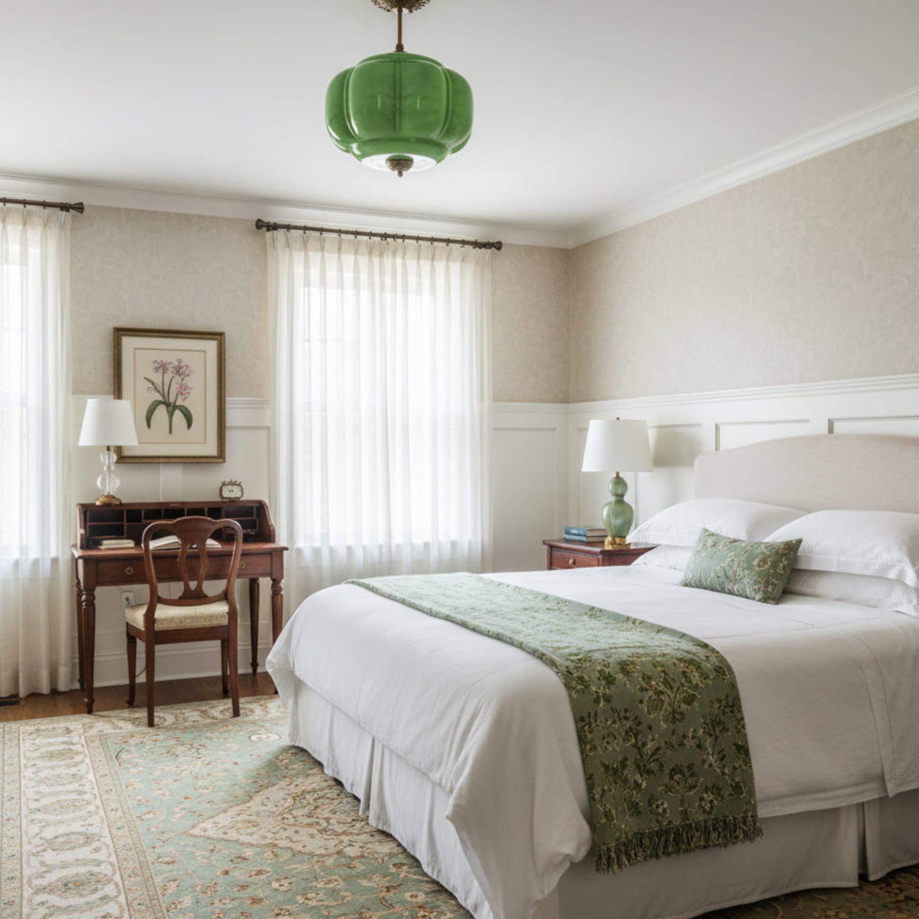 Retro Wrought Iron Glass Semi-Flush Ceiling Light With Tri-Colour Glow — Halden Lighting
