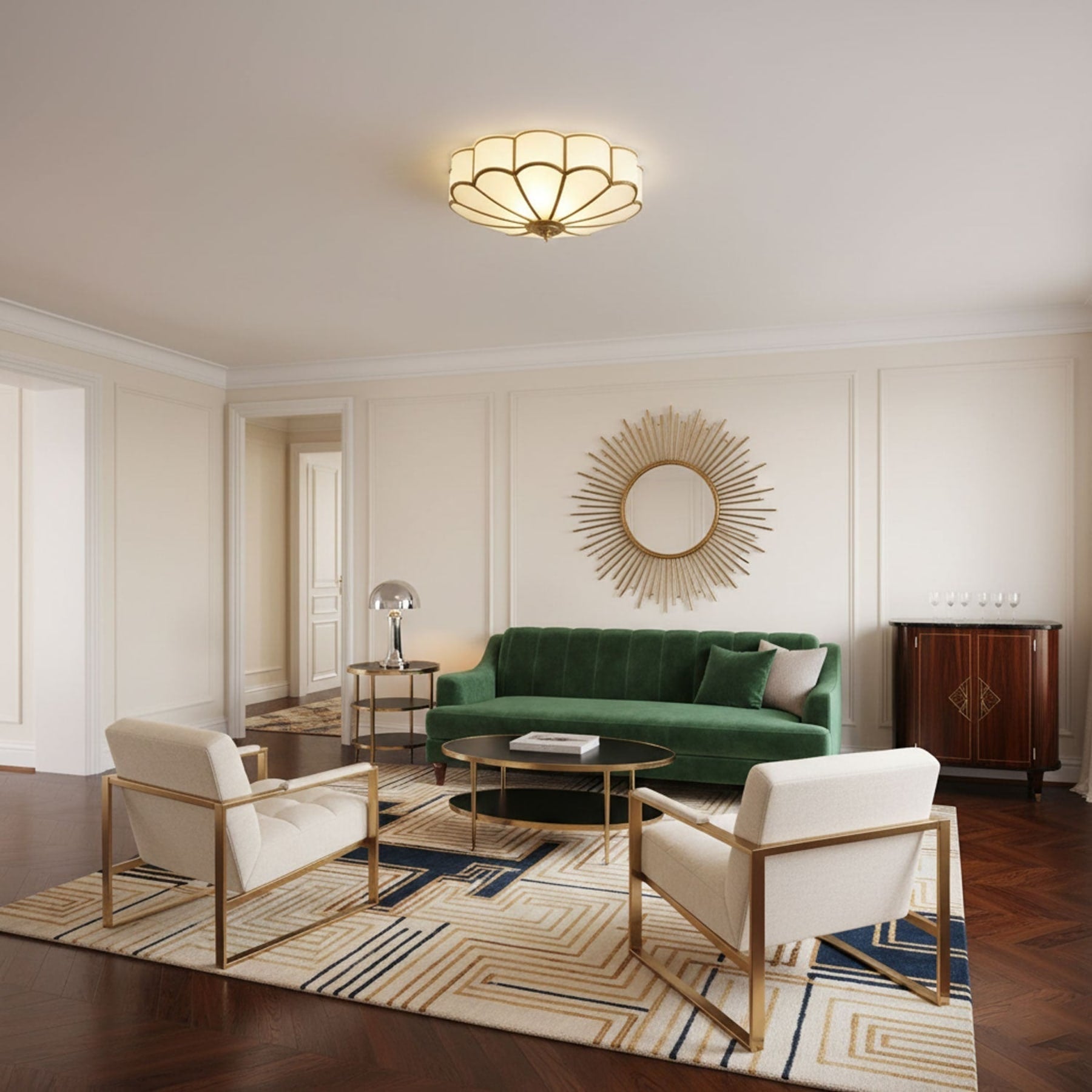 Traditional Brass Flush Mount Ceiling Light With Cool Daylight Glow — Halden Lighting