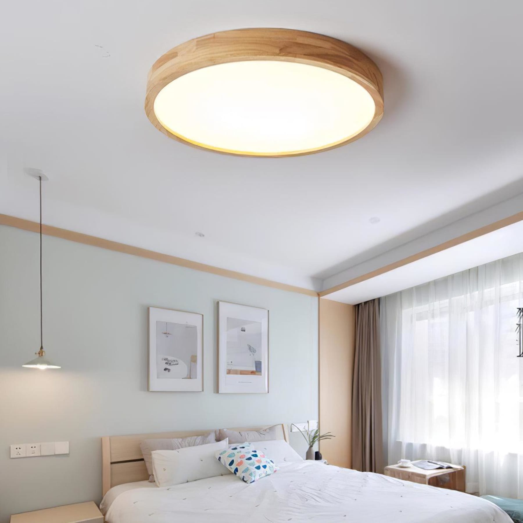 Scandinavian Wood Flush Mount Ceiling Light With Slim Profile — Halden Lighting