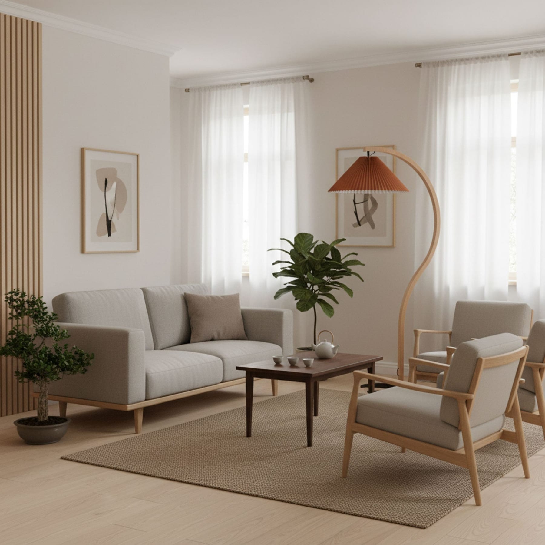 Scandinavian Wood Floor Lamp With Warm LED Glow for Living Room — Halden Lighting