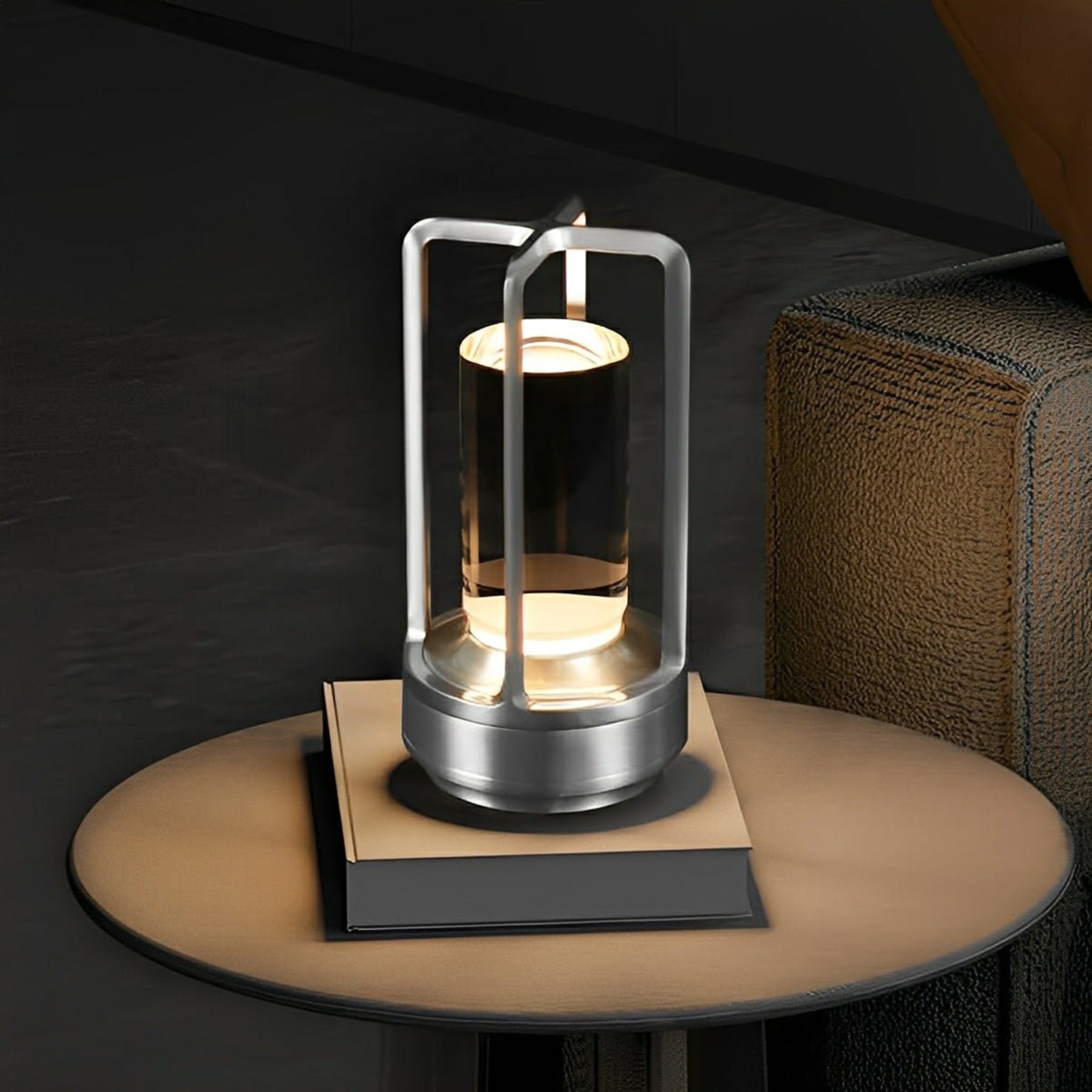 Modern Metal Rechargeable Table Lamp With Tri-Colour Dimming in Silver — Halden Lighting