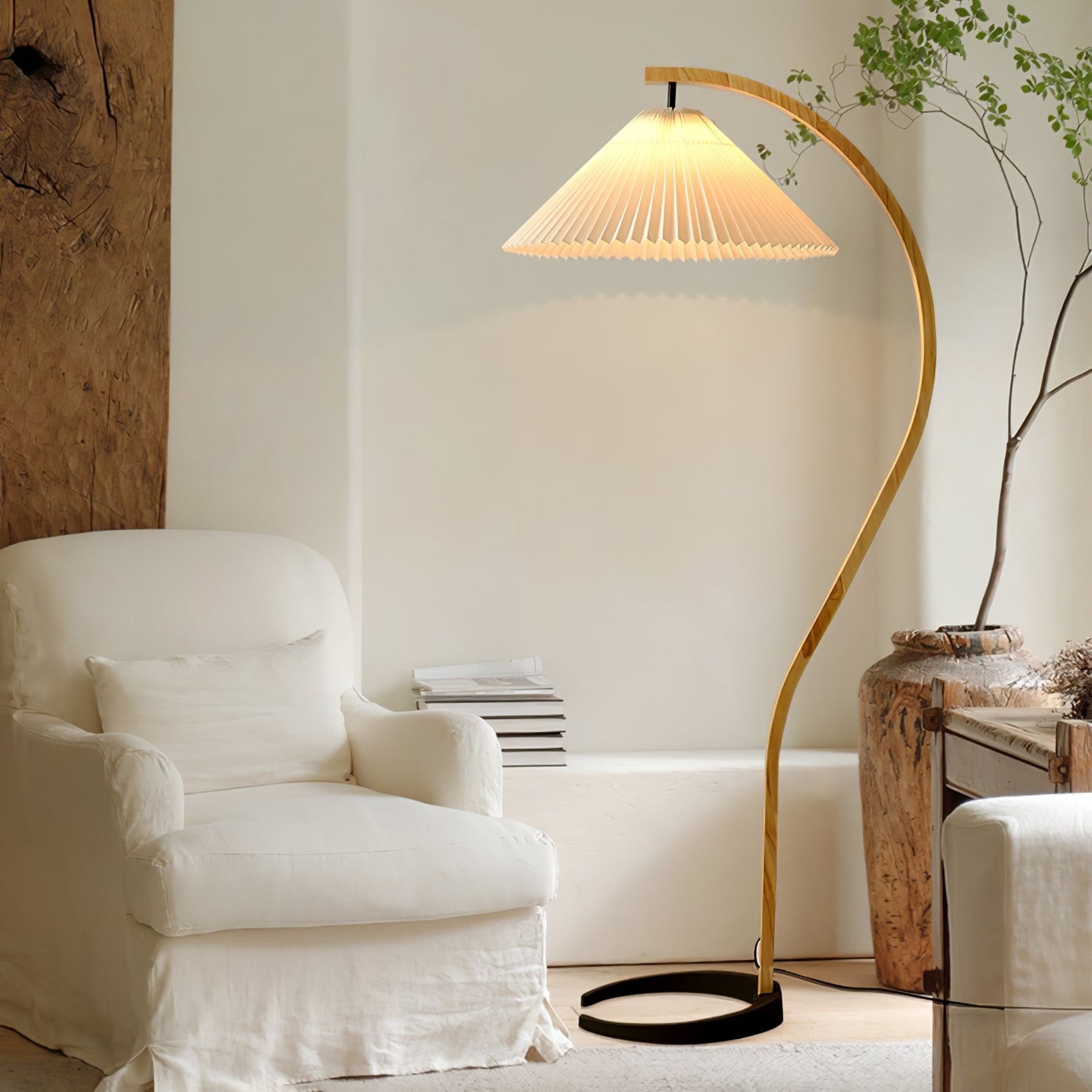 Scandinavian Wood Floor Lamp With Warm LED Glow for Living Room — Halden Lighting