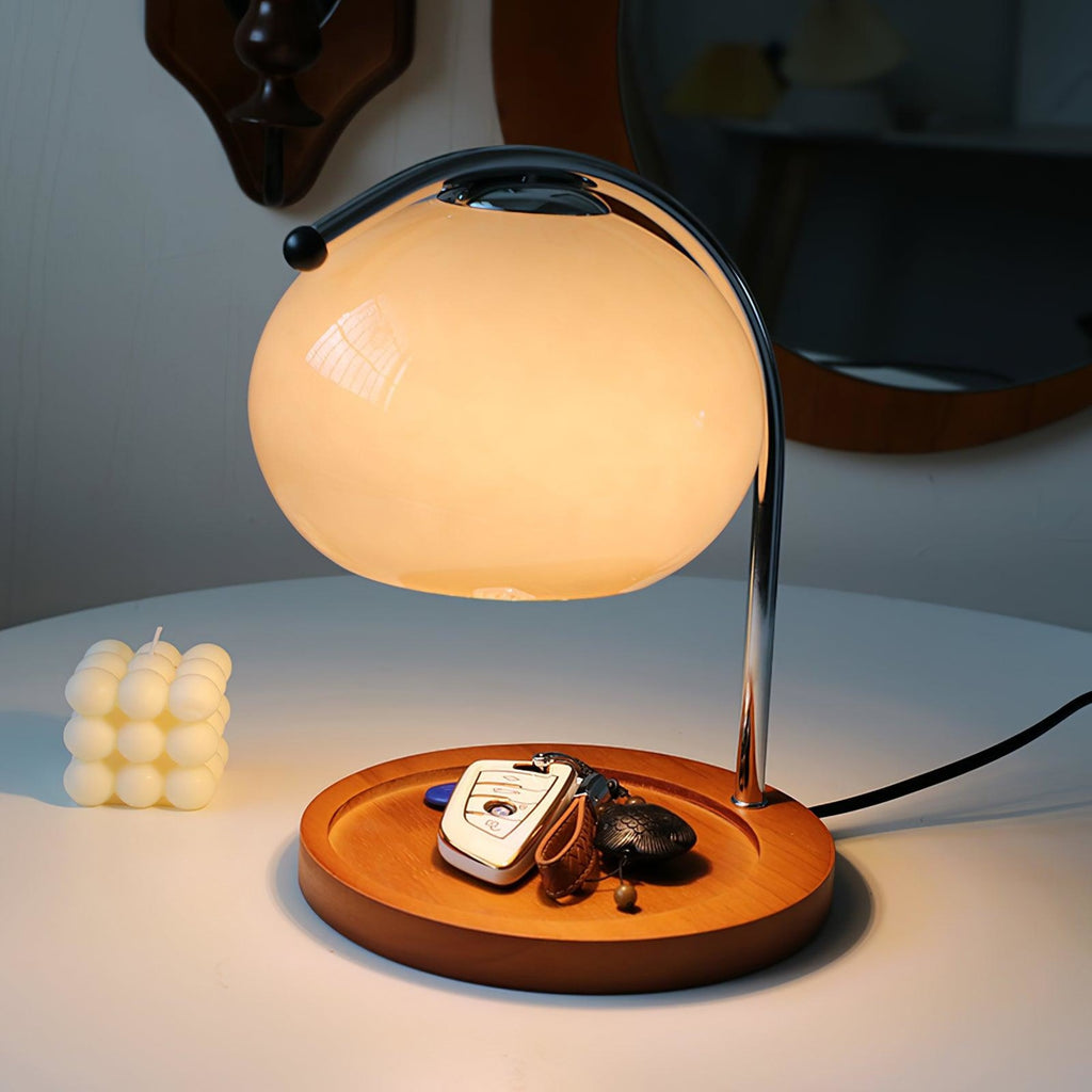 Modern Wood and Glass Table Lamp With Warm Daylight Glow — Halden Lighting