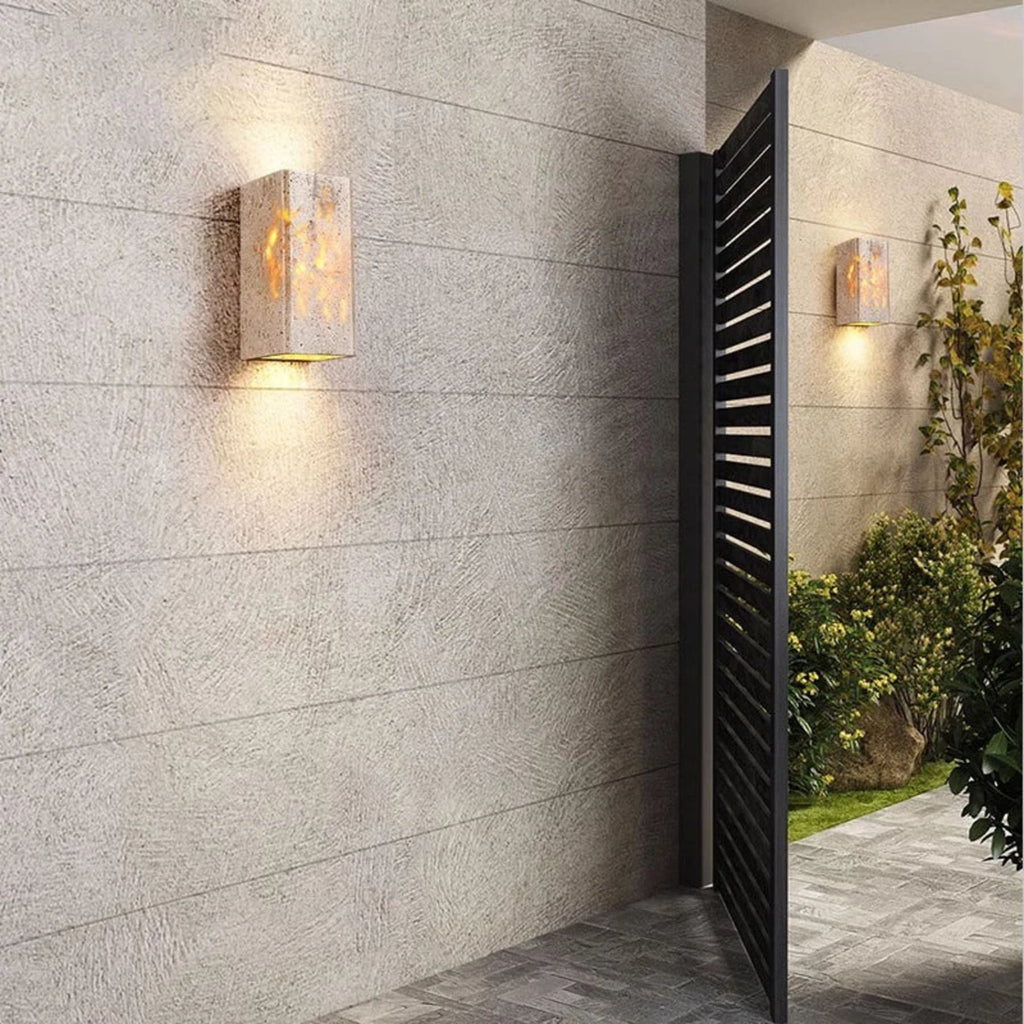 Modern Travertine Stone Wall Light With Warm LED Glow — Halden Lighting