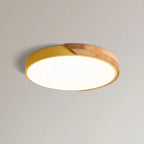 Modern Wood Flush Mount Ceiling Light With Remote Dimming in Yellow — Halden Lighting