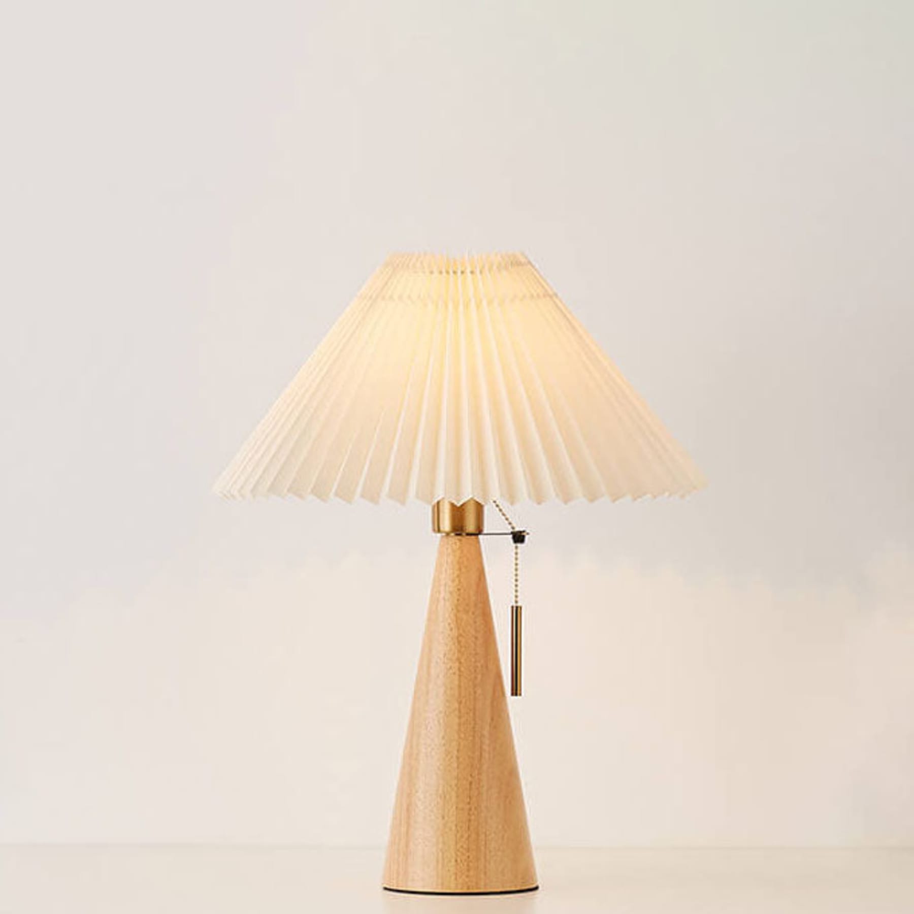 Scandinavian Wood Table Lamp With Warm LED Glow in Light Brown — Halden Lighting