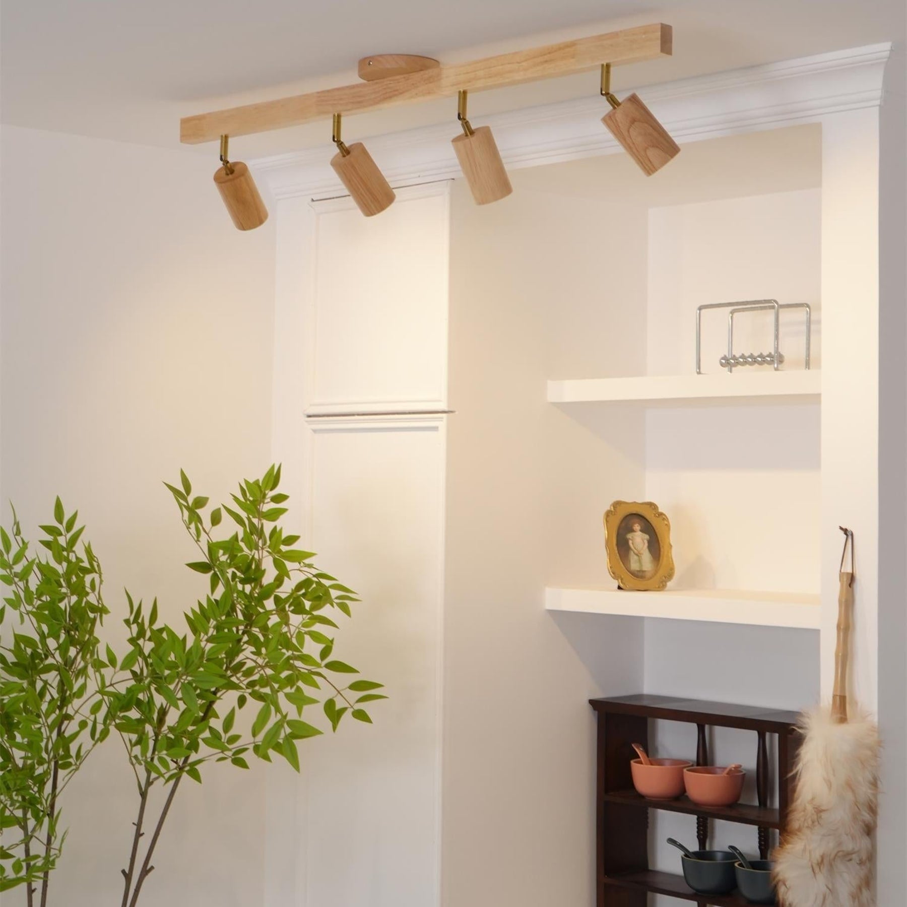 Modern Linear Walnut Wood Ceiling Light for Living Room — Halden Lighting