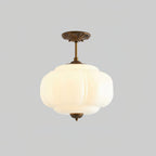 Retro Wrought Iron Glass Semi-Flush Ceiling Light With Tri-Colour Glow in Gold White — Halden Lighting