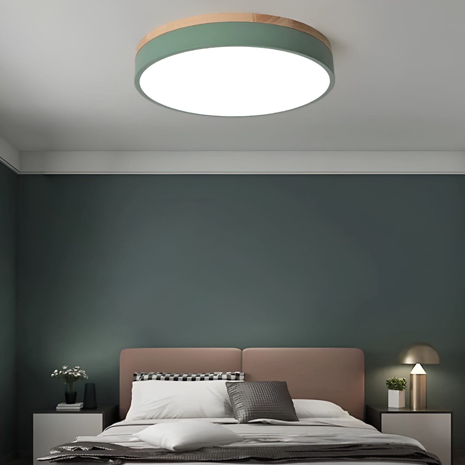 Modern Wood Flush Mount Ceiling Light With Remote Dimming — Halden Lighting