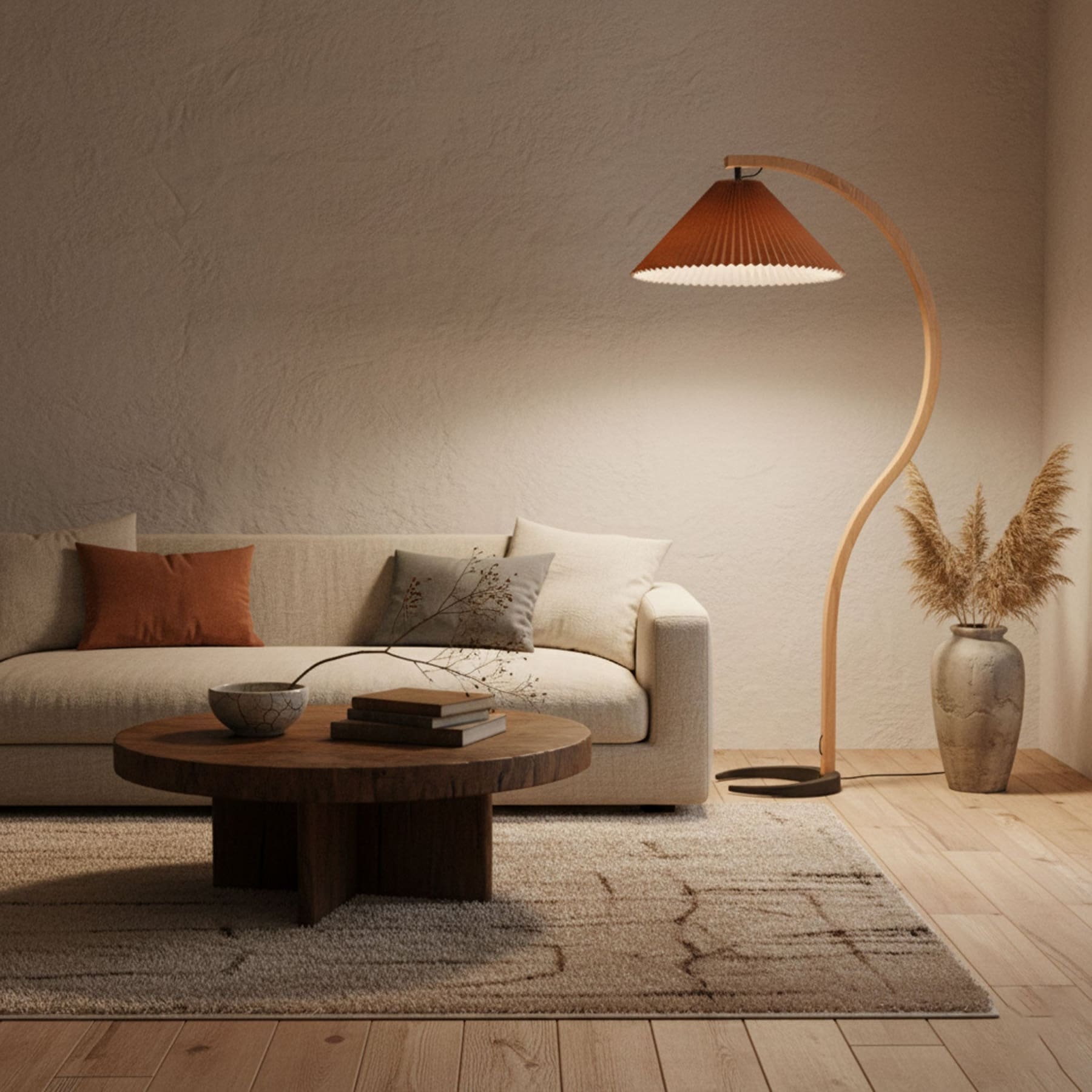 Scandinavian Wood Floor Lamp With Warm LED Glow for Living Room — Halden Lighting