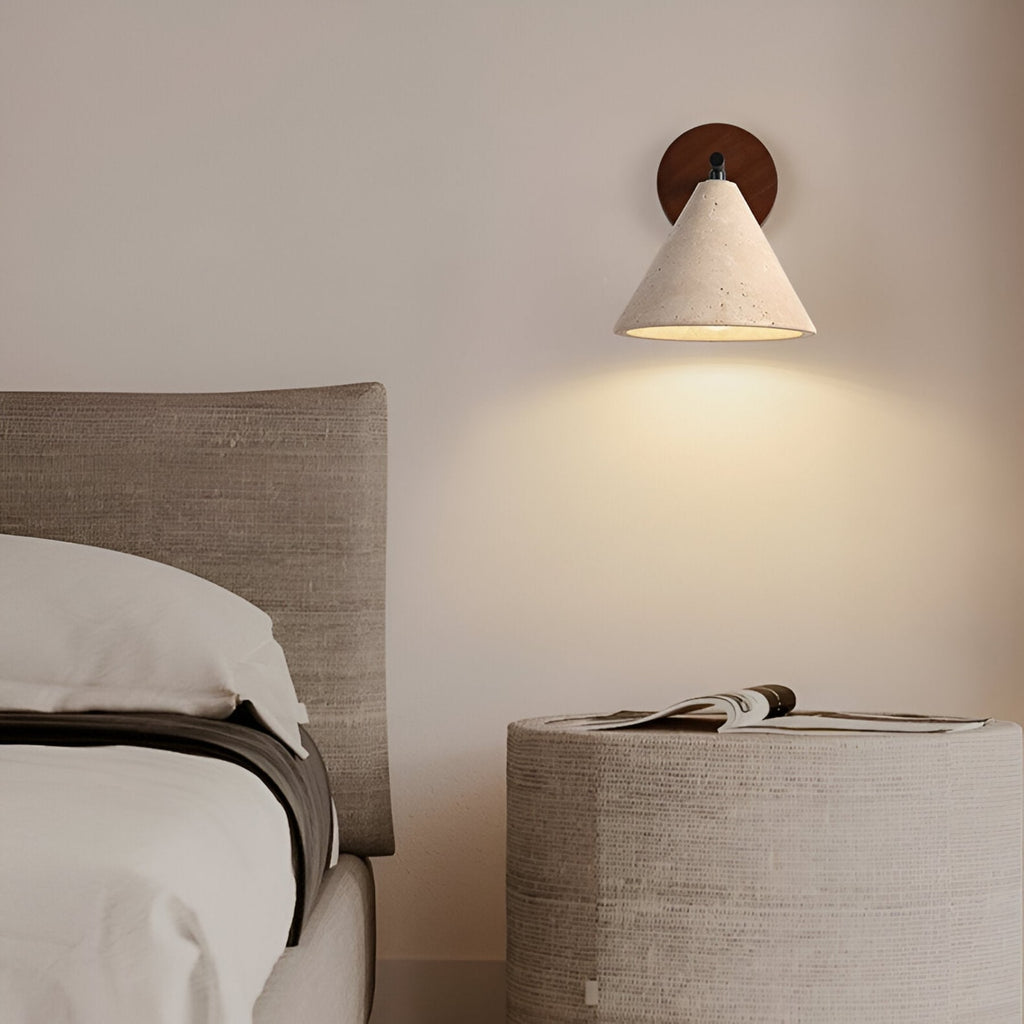 Travertine And Walnut Wall Light For Living Room — Halden Lighting