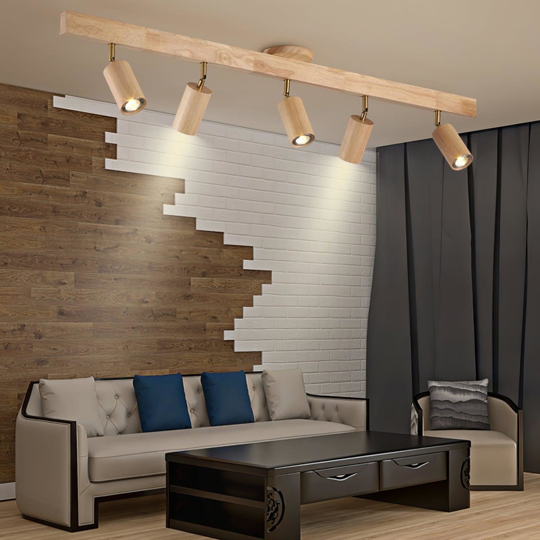 Modern Linear Walnut Wood Ceiling Light for Living Room — Halden Lighting