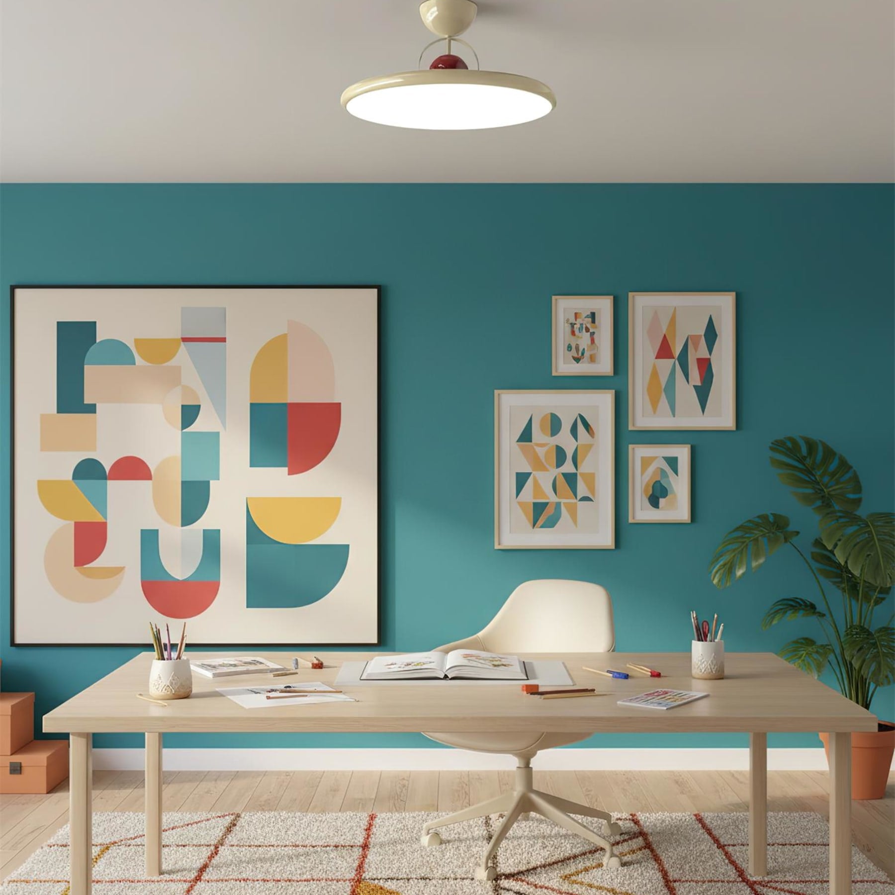 Modern Metal Semi-Flush Ceiling Light With Tri-Colour Dimming — Halden Lighting