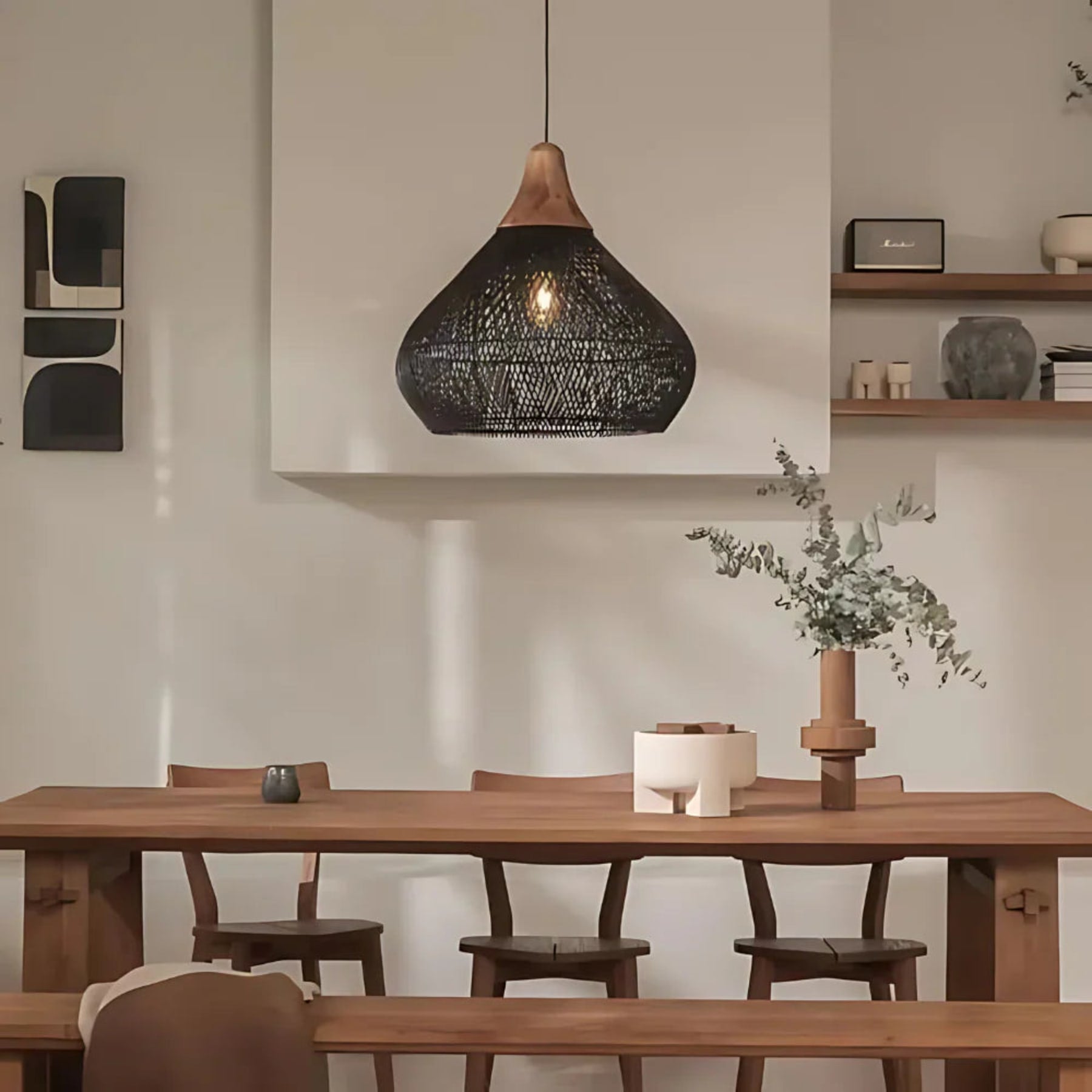 Bohemian Woven Rattan Pendant Light With Warm Neutral Glow — Halden Lighting