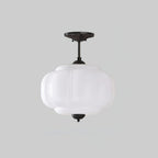 Retro Wrought Iron Glass Semi-Flush Ceiling Light With Tri-Colour Glow in Black White — Halden Lighting
