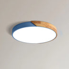 Modern Wood Flush Mount Ceiling Light With Remote Dimming in Blue — Halden Lighting