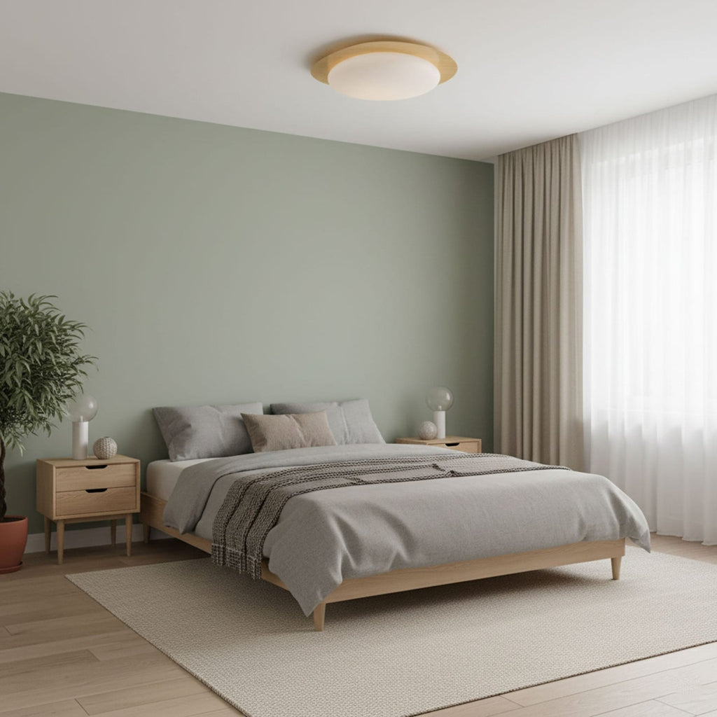 Scandinavian Wood Flush Mount Ceiling Light for Living Room — Halden Lighting