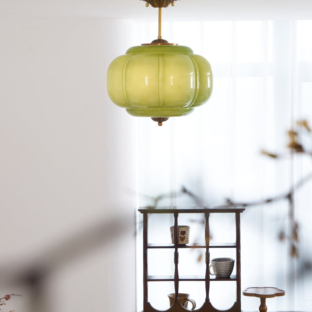 Retro Wrought Iron Glass Semi-Flush Ceiling Light With Tri-Colour Glow — Halden Lighting