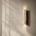 Modern Travertine And Wood Wall Light With Warm LED Glow — Halden Lighting