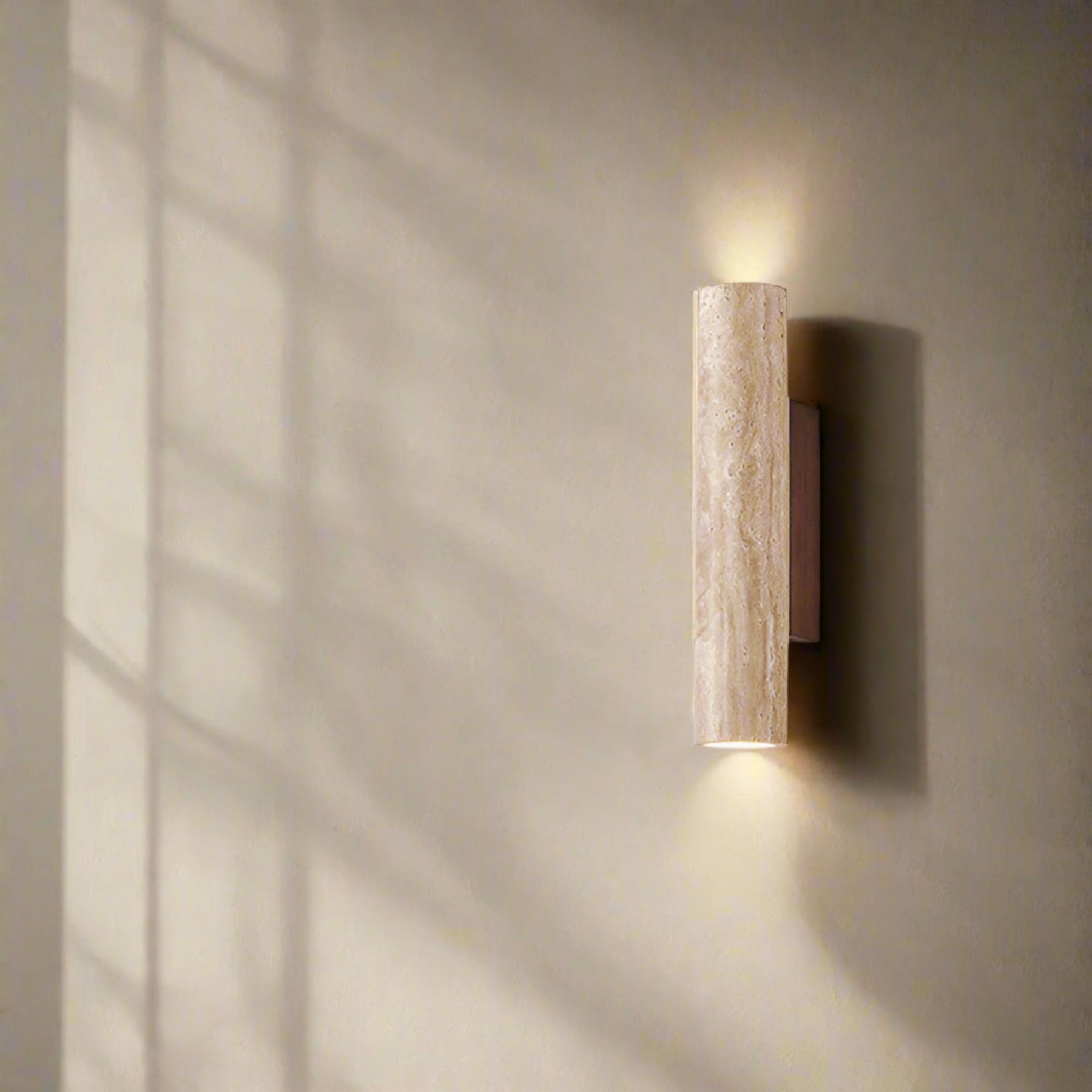 Modern Travertine And Wood Wall Light With Warm LED Glow — Halden Lighting