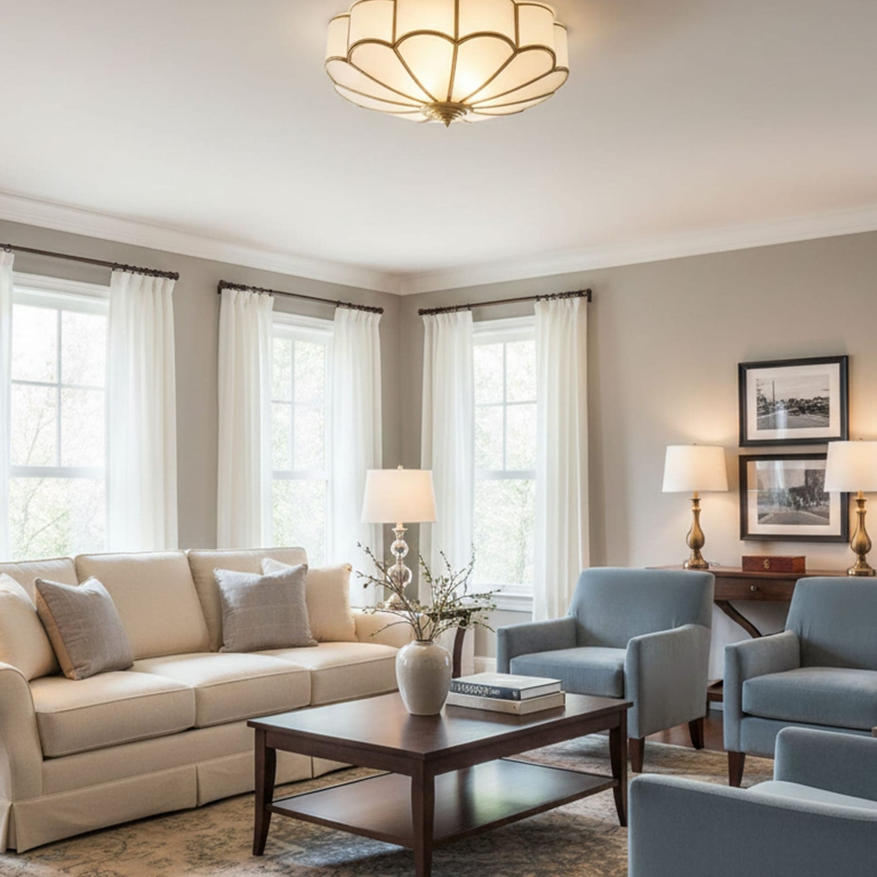 Traditional Brass Flush Mount Ceiling Light With Cool Daylight Glow — Halden Lighting