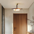 Modern Wood Semi-Flush Ceiling Light With Marble-Effect Glass — Halden Lighting