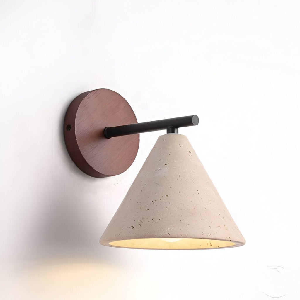 Travertine And Walnut Wall Light For Living Room in Warm White — Halden Lighting
