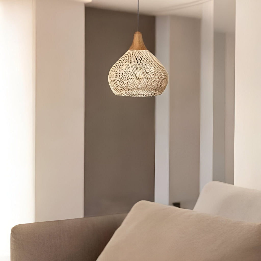 Bohemian Woven Rattan Pendant Light With Warm Neutral Glow — Halden Lighting