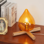 Modern Bamboo and Wood Table Lamp With Warm LED Glow in Orange Brown — Halden Lighting