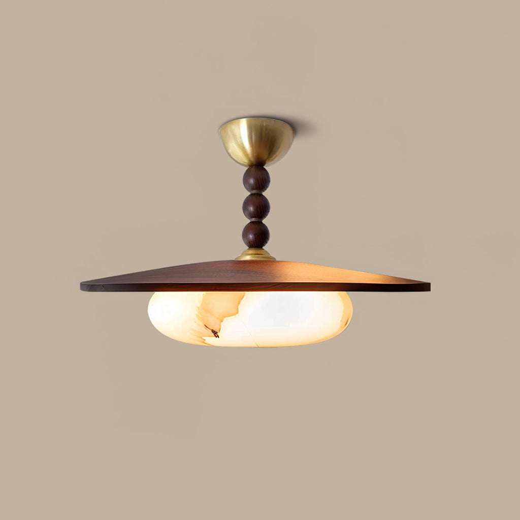 Modern Wood Semi-Flush Ceiling Light With Marble-Effect Glass — Halden Lighting