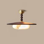 Modern Wood Semi-Flush Ceiling Light With Marble-Effect Glass — Halden Lighting