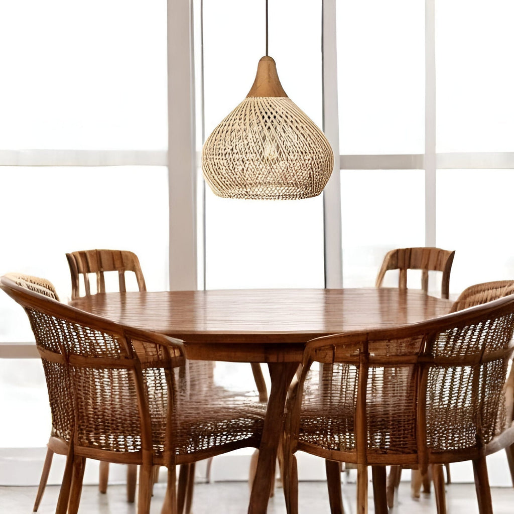 Bohemian Woven Rattan Pendant Light With Warm Neutral Glow — Halden Lighting