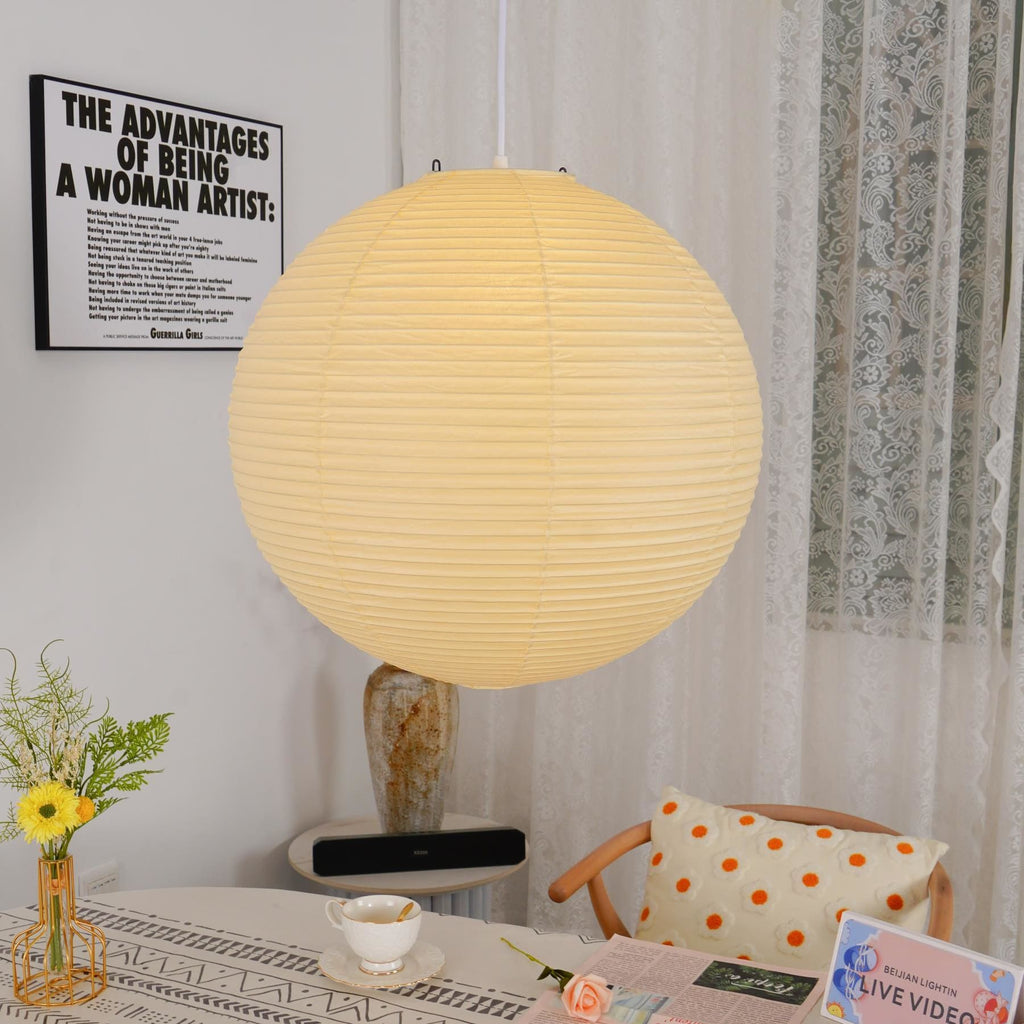 Minimalist Round Lantern Pendant Light With Fabric Shade — Halden Lighting